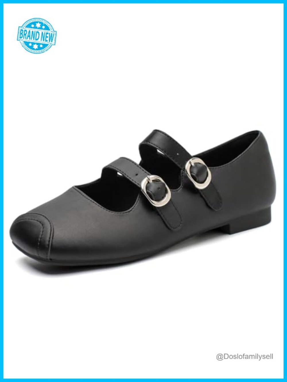 Mary Jane Square Toe Flats Buckle Strap Slip On Faux Leather Comfort Shoes